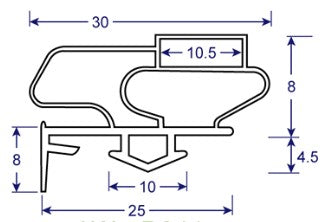 Seal profile drawing, Orford Softline Seal 10mm arrowhead
