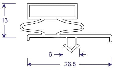 Drawing of Seal Profile, 13mm tall by 26.5mm wide with 6mm arrowhead