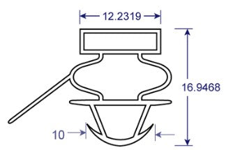 Seal Profile Drawing, 12mm Wide, 16.9mm Tall and 10mm Arrowhead